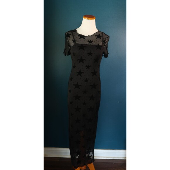 Women's Mesh Sheer Velvet Burnout Bodycon Star Maxi Dress Whimsigoth Grunge S - Picture 1 of 10